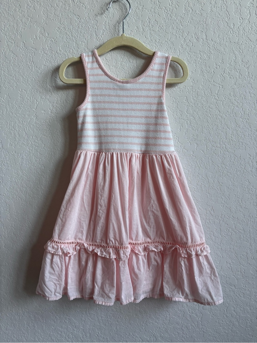 Janie and Jack Girls Size 3 Pink Striped Tiered Ruffle Dress